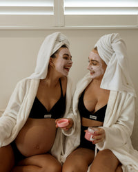 Thumbnail for Leakproof maternity bralette in black worn by two mum friends